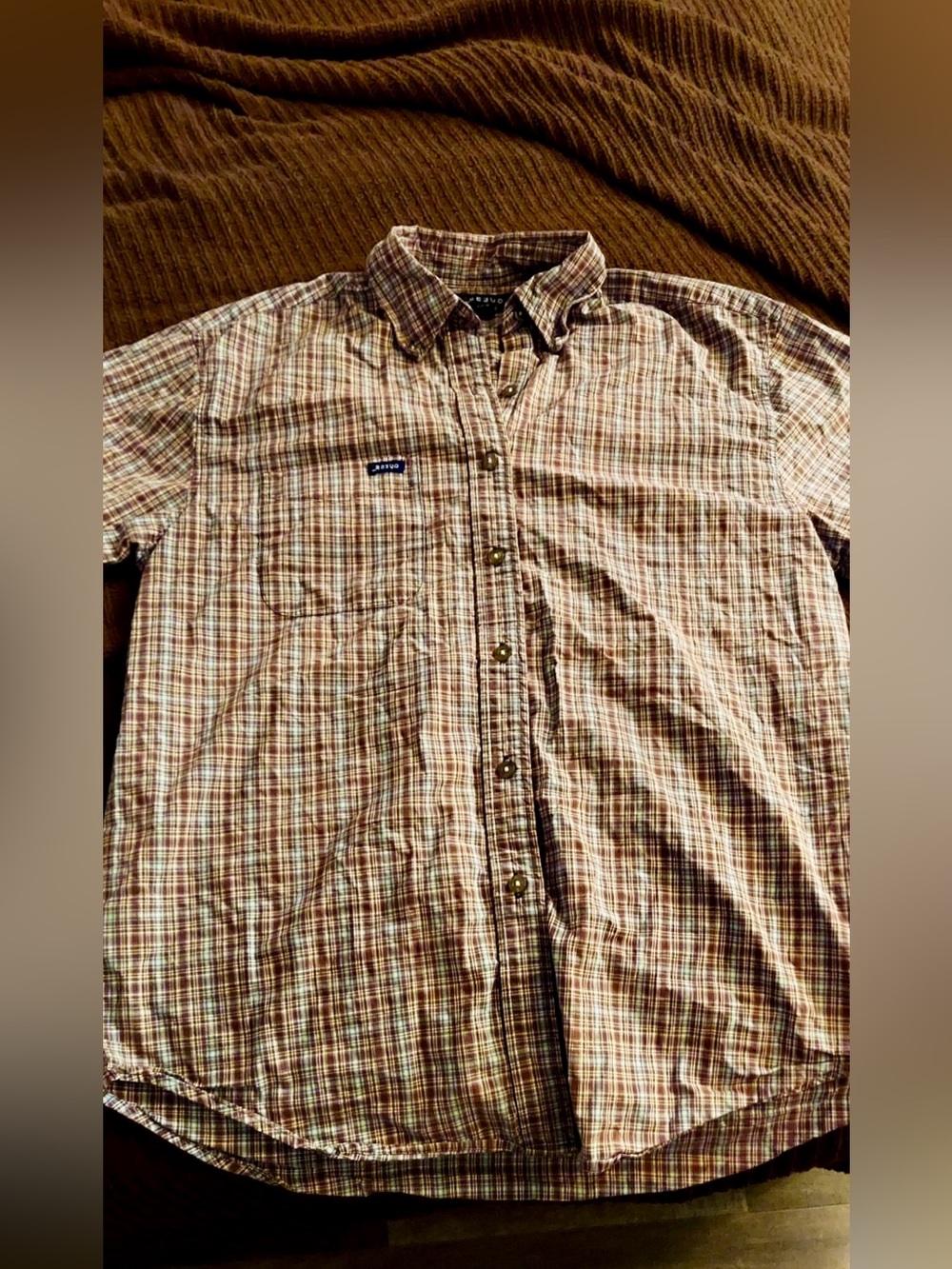 Guess Men's Brown & Cream Plaid Button-Down Shirt